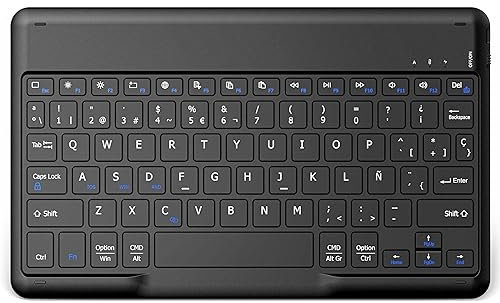 EasyAcc Teclado Español Ñ Bluetooth Inalámbrico Súper Delgado de 10 Pulgadas para iOS iPad/Tablet Android Samsung, Huawei, Lenovo, Negro