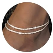 Sterling Silver Ankle Bracelets for Women Waterproof - Adjustable Silver Anklets Trendy 925 Sterling Silver Plated Stackable Sparkling Link Chian Anklet Bracelet Set for Women Dainty Jewelry Gift