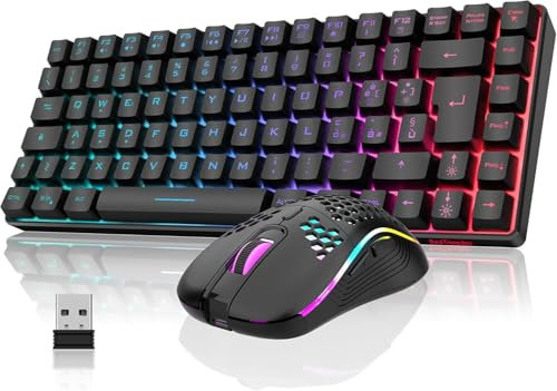 RedThunder 75% Tastiera da Gioco Wireless, Retroilluminazione Dinamica Arcobaleno, Mouse Leggero a Nido D'ape da 3200 DPI, Tastiera Ultra Compatta, 85 Tasti Anti Ghosting, Layout IT per PC/PS5/Xbox