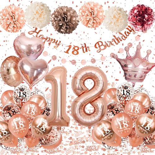 Palloncini 18 Anni Compleanno Oro Rosa, Decorazioni 18 Anni Ragazza