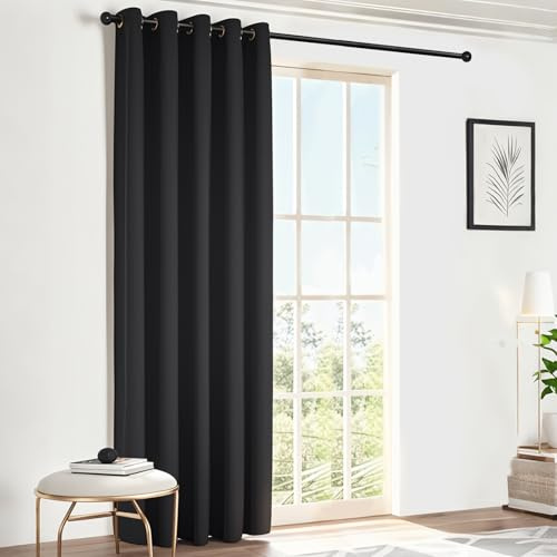 NAKIHOUSE Black Blackout Door Curtains 72 Inch Drop,1 Panel | Thermal Insulated Eyelet Top Single Curtain Panel, Energy Efficient Room Darkening Curtain for Bedroom, Living Room & Doorway