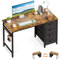 ODK Kleiner Schreibtisch mit 4 Schubladen, 100x48x75.7cm Computertisch Umkehrbarer Bürotisch mit Kopfhörer Halter, PC Tisch Holz für Heimbüro, Braun