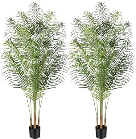 Keeplush Artificial Palm Tree 200cm Tall Fake Palm Tree Indoor Decor with 18 Trunks and Real Bark Design Faux Tropical Areca Silk Floor Plant in Pot for Home Office Living Room Bedroom Decor 2pcs