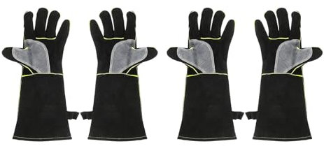 sourcing map Lot de 2 paires de gants de soudage A3036 - 40,6 cm - Résistant au feu - Manches longues - En cuir de vachette - Pour barbecue - Pour le soudage, la cheminée, le four, la pâtisserie et le