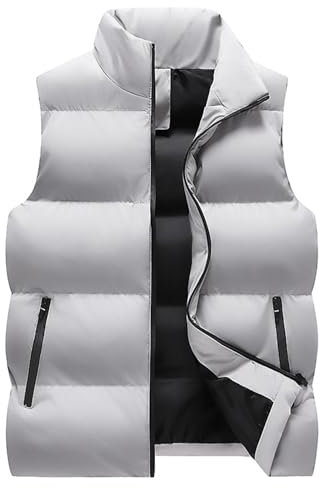 SRZYMJ Weste Herren Grey Herren Weste Leichte Steppweste Stehkragen Warme Gefütterte Weste Übergangswesten Winddichte Outdoorwesten für Freizeit Arbeit Golf Laufen Wandern Reitweste Daunenweste L