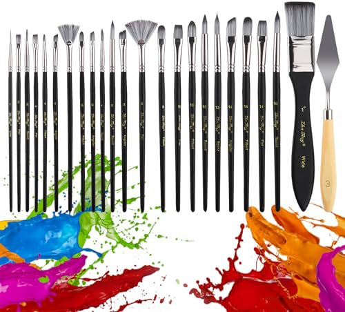 TNEDFOD Synthetisches Künstlerpinsel, Malerei Ölfarben Brush Set, Pinselset Acrylfarben, 23 Acryl Pinsel, 1 Organisationstasche, 1 Spachtel, für Nagelkunst, Acryl, Aquarell, Ölgemälde