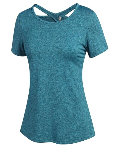 PINSPARK Camiseta Deportiva de Manga Corta para Mujer, Funcional, Sin Espalda, Correr, Tops, Top Deportivo Ligero, Hacer Ejercicio En El Gimnasio Y Yoga