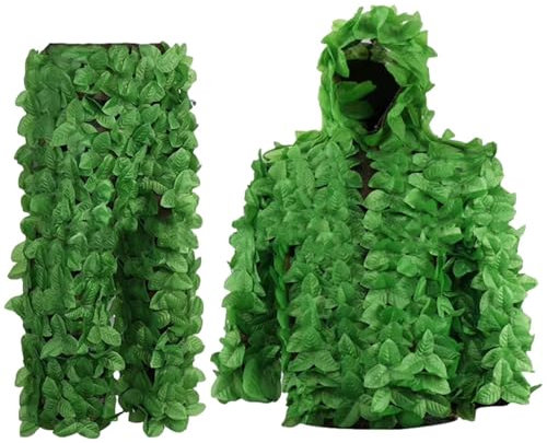 JIEBWCHA Ghillie-kostym, 3D ghillie-kostym, lakan kamouflagedräkt, kamouflagekläder, kamouflageträ, landsdräkt, kamouflagefärgade trämönster, pärldräkter, kamouflage med justerbar elastisk midja