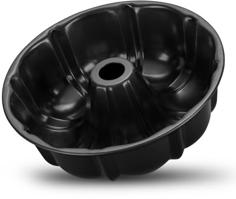 Onader 10 Inch Fluted Cake Tin, Non-Stick Carbon Steel Ring Cake Mould Round Baking Pan, Non-Toxic & Healthy, Heavy Duty & Leak-Proof, Easy Release & Clean, Black