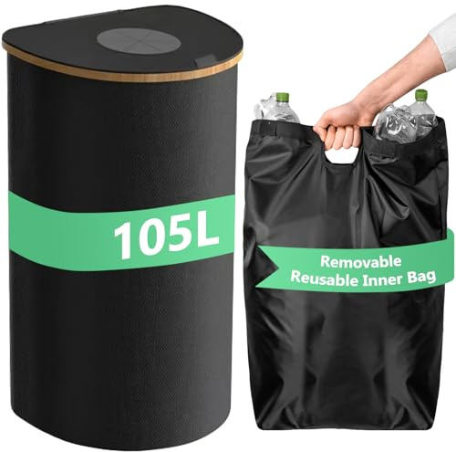 Vautvis Contenitore per Bottiglie con Deposito, 105L Contenitore Grande per Bottiglie con Deposito, Contenitore per Bottiglie con Deposito con Coperchio e Sacchetti Trasportabili, Raccoglitore per