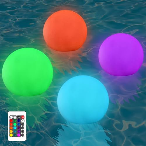 XPJBKC Schwimmende Poolbeleuchtung, 4 Stück Ø 78mm Pool Licht mit Fernbedienung, IP68 Wasserdichte 16 RGB Farbwechsel Pool Beleuchtung, Teichbeleuchtung LED Wasserball für Pool, Strand, Garten, Party