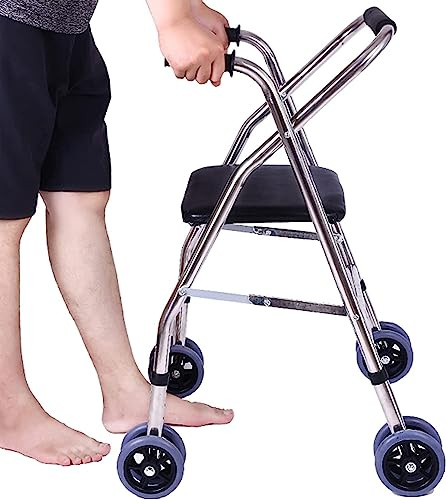 Rollator leggero e pieghevole a quattro ruote, deambulatore regolabile in altezza con sedile imbottito, ausilio alla mobilità portatile per anziani disabili