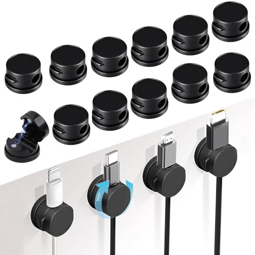 Yuqilin 16 Piezas Sujeta Cables Adhesivo Giratoria 360° Organizador Cables Magnetico Diámetro 7 MM Sujetacables Autoadhesivo Organizador de Cabos Cord Organizer para Dormitorio Oficina (Negro)