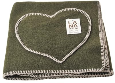 SUSANNA HOME DESIGN Plaid LANA ITALIA Coperta Lana Cotta 130x165 cm. Tinta Unita a Cuore in Rilievo, Rifinitura Punto Cavallo, Elegante Coperta D'Arredo – Prodotta Artigianalmente in Italia Olivia