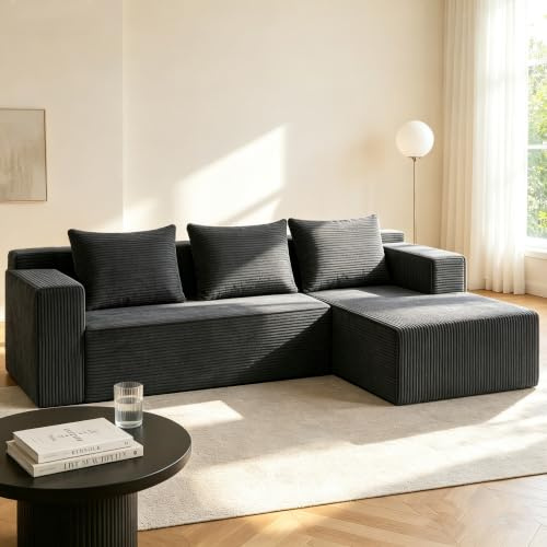 ANONER Canapé d'angle Modulaire 3 Places Méridienne Gauche Gris Foncé