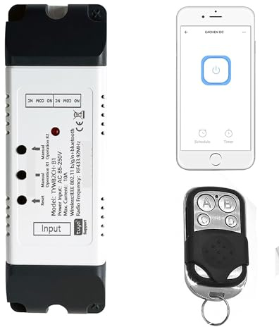 DOMO-MATIC Receptor WiFi y RF con Mando a Distancia, Interruptor Inteligente Momentáneo, Control Remoto app Tuya SmartLife, 1-2 Canales, 220V o 12/24V, Micro Relé para Luces y Motor (2 CH 12-24V)
