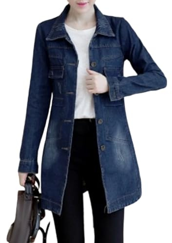 Giacca in denim effetto consumato da donna, jeans, outfit, cappotto, retro, lungo, denim, capispalla, casual, stile primaverile autunnale