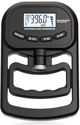Medidor de fuerza de mano digital, 396 lb/180 kg, con dinamómetro de mano con cable de carga USB, pantalla LED, para entrenamiento, terapia (negro)