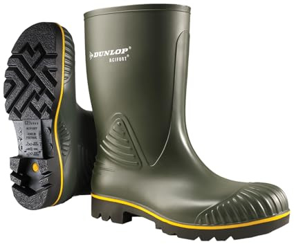 DUNLOP Protective Footwear, B06XQFDNXR, Acifort, in Vitello Pesante, Verde Scuro/Giallo, Taglia 48 EU