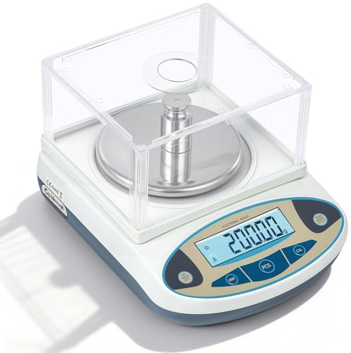 CGOLDENWALL Balanza Análitica de Laboratorio Científica Electrónica Báscula Digital de Alta Precisión de Lab Joyería con Parabrisas Autocorrección丨Ya Calibrado y Lista para Usar丨 (2000g, 0.01g)