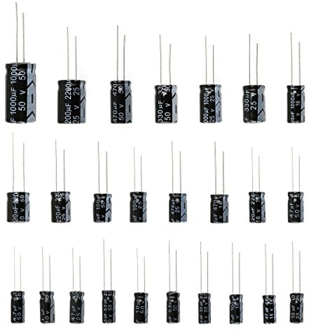 DollaTek 25 valörer 16 V 25 V 50 V 1 uF till 2200 uF elektrolytiska kondensatorer blandade sortiment kit set svart – 125 st