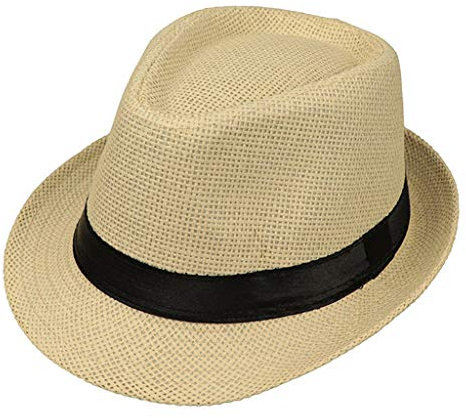 JOYKK Kinder Strohhut Sommer Strand Jazz Panama Trilby Fedora Hut Gangster Mütze Im Freien Atmungsaktive Hüte Mädchen Jungen Sonnenhut - D # Beige