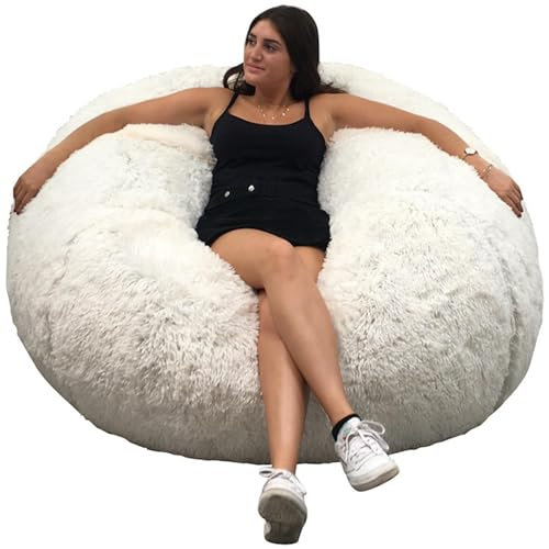 bananair - Sitzsack XXL mit Füllung für Erwachsene - Ultra Weich und Bequem mit Schaumstoff Füllung - Maschinenwaschbarer Bezug - Giant Bean Bag Chair, Sofa, Bed, Couch (120 cm, Weiß)
