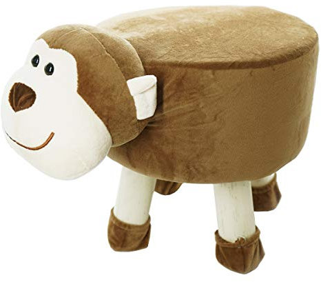 PrimoLiving Kinder Sitzhocker AFFE - Tiermotiv Kleinkinder Plüsch Hocker mit Holzbeinen Kinderzimmer Tierhocker gepolstert