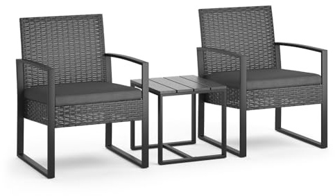 ok-living Ensemble de Meubles de Jardin, Anthracite, 3 pièces, avec Table, avec Couvercle à vérin à gaz et Surface résistante aux intempéries