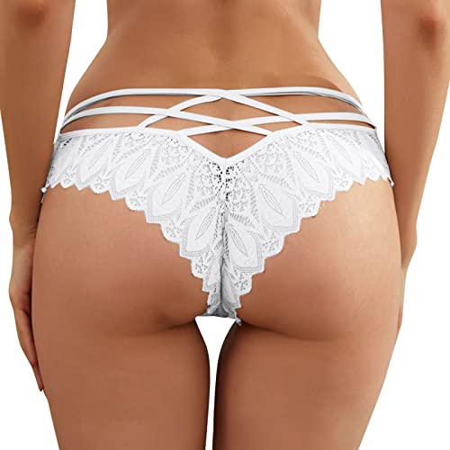 QWUVEDS Lingerie sexy Sous-vêtements avec col en V Slip Slip Culotte pour femme Crochet Dentelle Top Up Slip Up Sous-vêtements, A-blanc., M