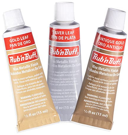 AMACO Rub n Buff Wax Metallic Finish 3 Color Kit - Antique Gold Silver Leaf and Gold Leaf 15ml Tubes - Versatile Gilding Wax for Finishing Furniture Antiquing and Restoration - 3 Rub and Buff Colors