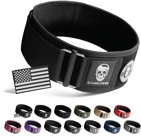 Gymreapers Quick Locking Weightlifting Belt for Bodybuilding, Powerlifting, Cross Training - 4 Inch Neoprene with Metal Buckle - Adjustable Olympic Lifting Back Support (Large, Black - Patch)