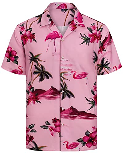 J.VER Hawaiian Shirts for Men Short Sleeve Shirt Casual Summer Beach Holiday Xmas Party Aloha Funky Flower Printed Vacation Fashion Tops Pink Flowers L