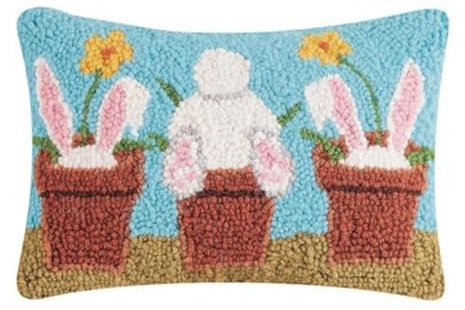 Peking Handicraft - Vase Rabbits Hook Pillow 8x12 - 30RN104C12OB