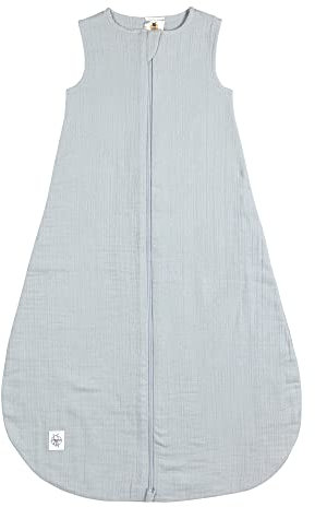 LÄSSIG Sac de couchage d'été pour bébé sans manches Coton mousseline certifié GOTS/Muslin Baby Sleeping Bag GOTS powder blue, 74/80