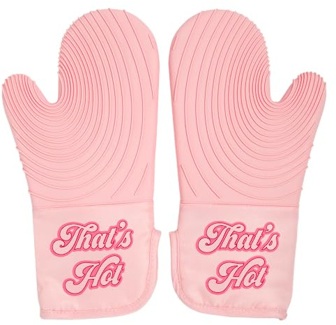 Paris Hilton Oven Mitt Set with Iconic That's HOT Design, Heat Resistant Pot Holders Featuring Non-Slip Textured Silicone Grips, 2-Piece Set, Pink