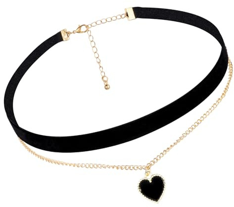 Yolev Black Velvet Choker Necklace Elegant Heart Pendant Chokers Necklaces Adjustable Layered Necklaces Gothic Jewelry Accessories for Women Girls