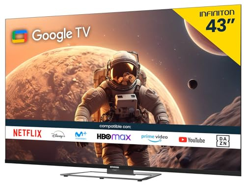Infiniton TV LED 43 Pulgadas INTV-A43G24 4K UHD - Google TV Oficial - Smart TV - Chromecast - DVB-T2 & DVB-S2 - WiFi - USB Grabador (43 Pulgadas)