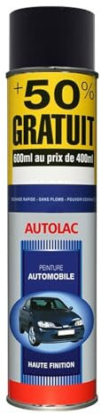 Autolac Peinture Bombe Aérosol Spray de Peinture Toutes Surfaces - Noir - Brillant - 600 ml - Ref. 973102