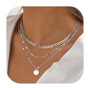 LOLIAS Kedja Guld Damer Lager Halsband 18k Guldkedja Silver och Roséguld Vattentät Långa Kedjor Med Hänga Dubbel Flera Rader Delikat Guldkedja Damer Rund Platta Smycken, Koppar