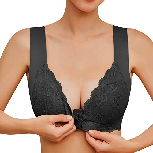 Générique Soutien-Gorge Ouvert Devant sans Armature, Brassière Sport Fermeture Devant Lace Bra Confortable Quotidien pour Yoga Sport Beige M-9XL