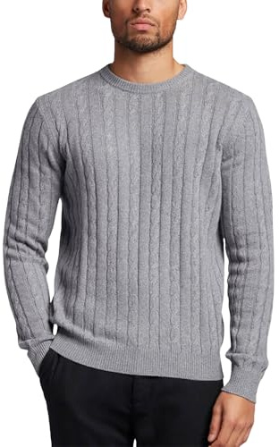WJL WHISPERING JONES LONDON Mens Cable Knit Jumper Thick Weave Pullover Winter Fisherman Logo Knitted Sweater Long Sleeve Warm, Grey - FE, XL