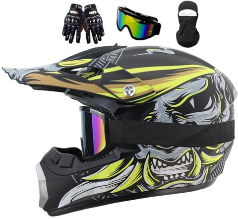 Motocross Helm Kinder, Fullface MTB Motorradhelm Kinder, Downhill Motorradhelm, Moto Cross Helm Herren, Integralhelm Crosshelm Helm Motorrad MTB ATV Enduro Quad Helm(S(52-53CM))
