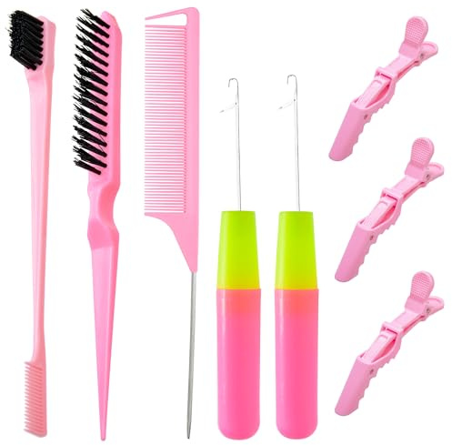Aiguilles à crochet pour cheveux avec 2 crochets, 1 brosse à bord, 1 brosse à cheveux à poils, 1 peigne queue de rat, 3 pinces Gator, brosse à cheveux élégante, brosse à cheveux lisse pour femme