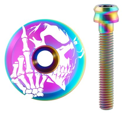 Titanium Bicycle Headset Top Cap Cover with Bolt 1 1/8 Inch MTB Bike Headset Cover Stem for Road & Mountain Bikes (Skeleton)