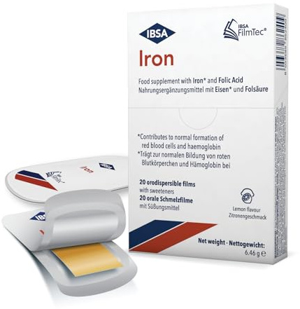 Iron Supplement with Folic Acid | 30 mg Fast-Dissolving Iron Films | Melt on Tongue – No Water, No Pills | Gentle on Stomach | Helps Reduce Tiredness & Fatigue | Gluten & Lactose Free | IBSA