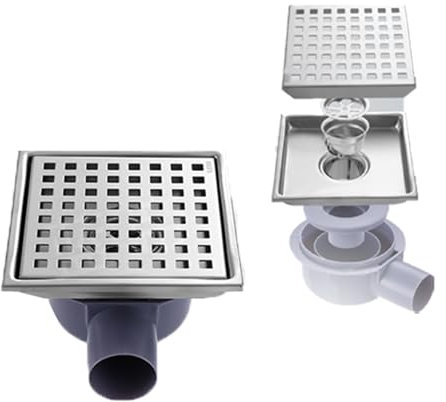 15x15 Cm canalina Per Doccia,Piletta Doccia a Pavimento,Scarico Pavimento Doccia,Con Sifone Antiodore a 360°,Filtro Antiodore e Filtro Per Capelli 2 In 1,Per Bagni,Cantine,Interni Ed Esterni