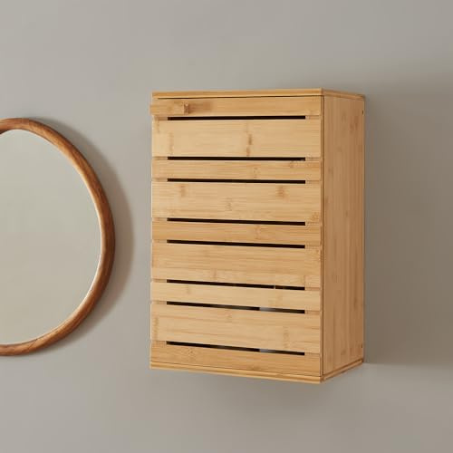 [en.casa] Armoire Murale de Salle de Bains Armoire de Toilette Placard Suspendu avec Porte Magnétique et Étagère Inférieure Meuble de Rangement Stockage Moderne Toilette Bambou 50 x 33 x 20 cm Naturel