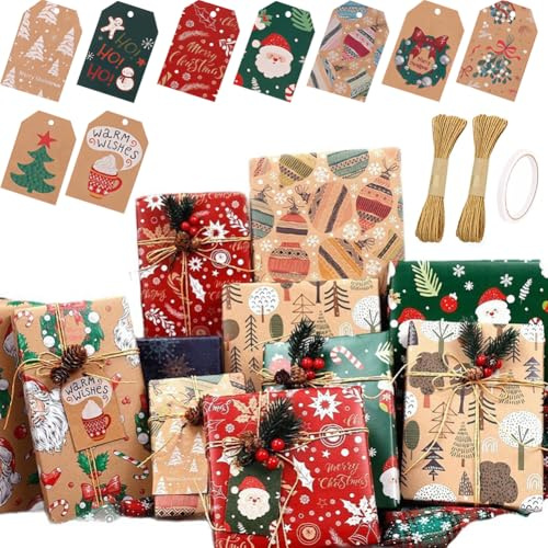 Weihnachts-Geschenkpapier, Geburtstags-Geschenkpapierbögen-Set, recycelbares Kraftpapier, Geschenkpapier, perfekt für Geburtstagsgeschenk, Party, Geschenkpapier