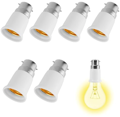 Confezione da 6 adattatori da B22 a E27, da B22 a E27, adattatore base resistente al calore per lampadine LED, alogene, CFL e a incandescenza